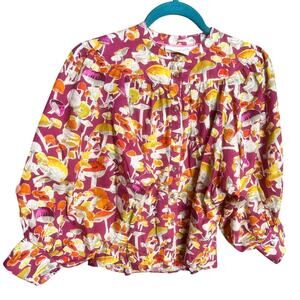 Maeve Anthropologie Top XS Mushrooms Femme Purple Button Down Blouse Cocktail
